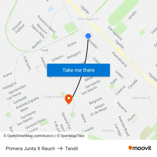 Primera Junta X Rauch to Tandil map