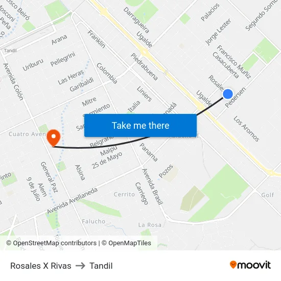 Rosales X Rivas to Tandil map