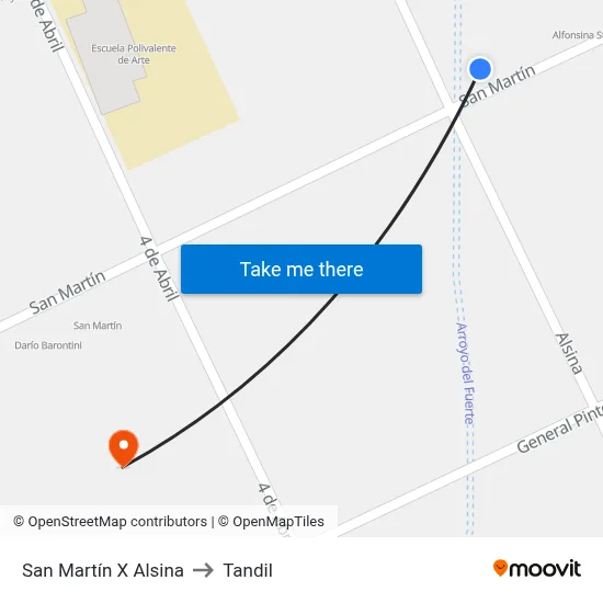 San Martín X Alsina to Tandil map