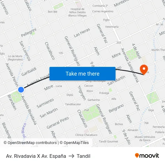 Av. Rivadavia X Av. España to Tandil map