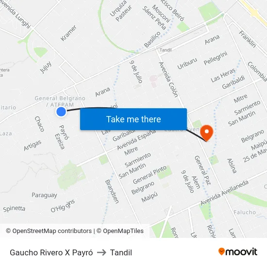 Gaucho Rivero X Payró to Tandil map