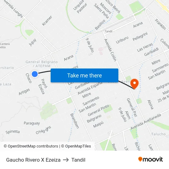 Gaucho Rivero X Ezeiza to Tandil map
