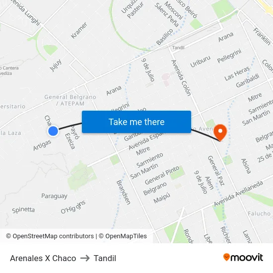 Arenales X Chaco to Tandil map