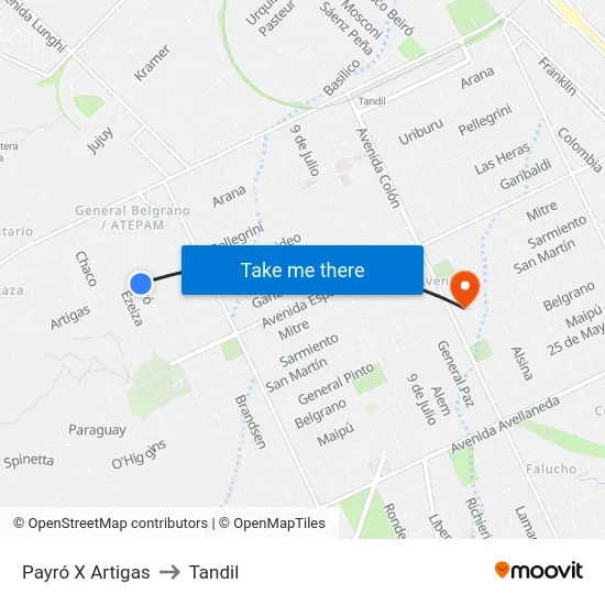 Payró X Artigas to Tandil map