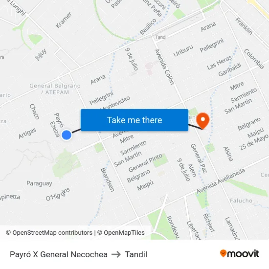 Payró X General Necochea to Tandil map