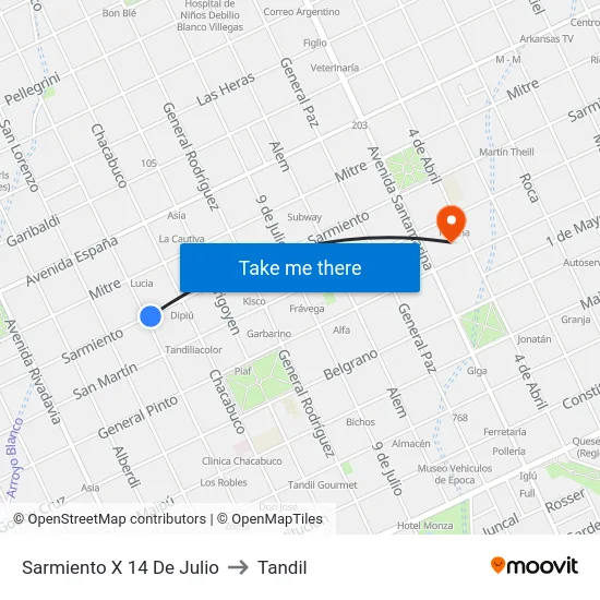 Sarmiento X 14 De Julio to Tandil map
