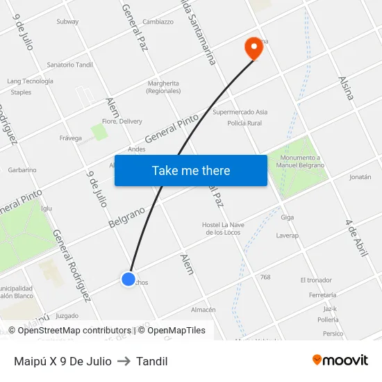 Maipú X 9 De Julio to Tandil map