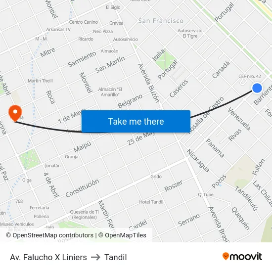 Av. Falucho X Liniers to Tandil map