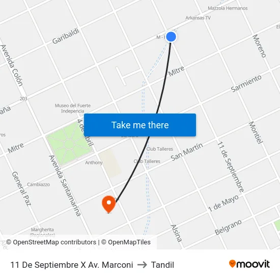 11 De Septiembre X Av. Marconi to Tandil map