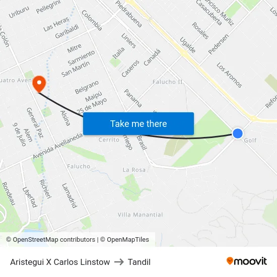 Aristegui X Carlos Linstow to Tandil map