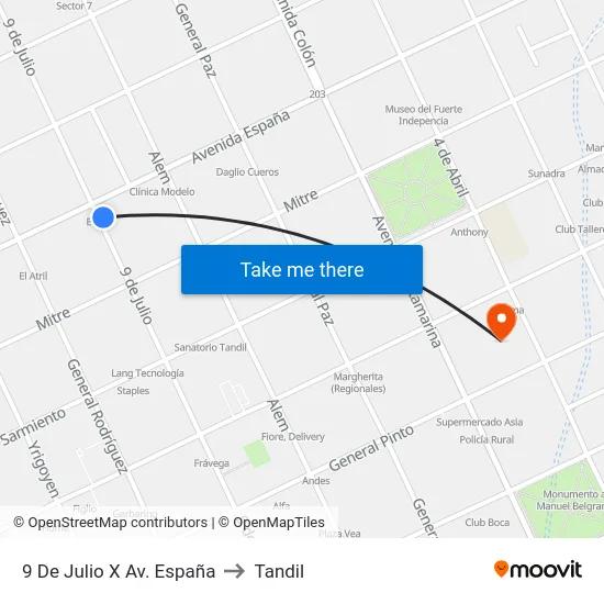 9 De Julio X Av. España to Tandil map