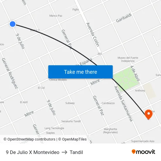 9 De Julio X Montevideo to Tandil map