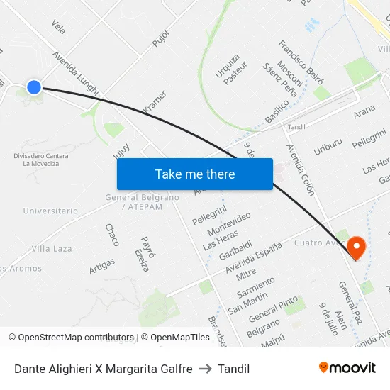 Dante Alighieri X Margarita Galfre to Tandil map