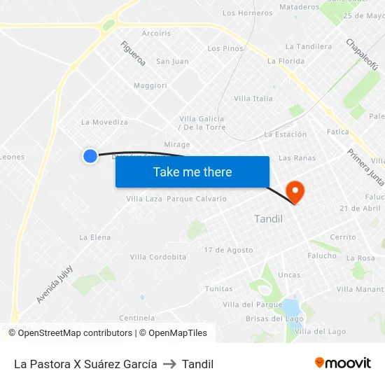 La Pastora X Suárez García to Tandil map