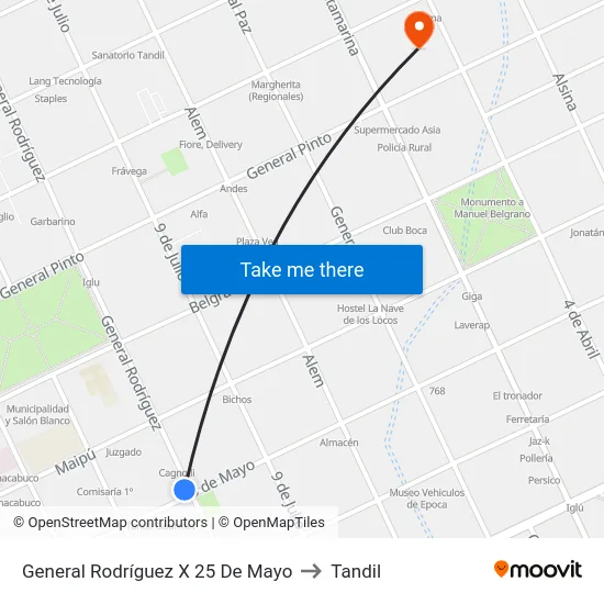General Rodríguez X 25 De Mayo to Tandil map