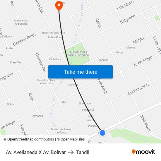 Av. Avellaneda X Av. Bolívar to Tandil map