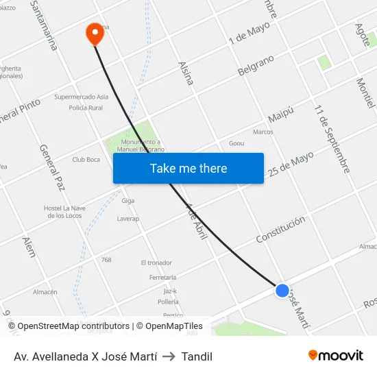 Av. Avellaneda X José Martí to Tandil map