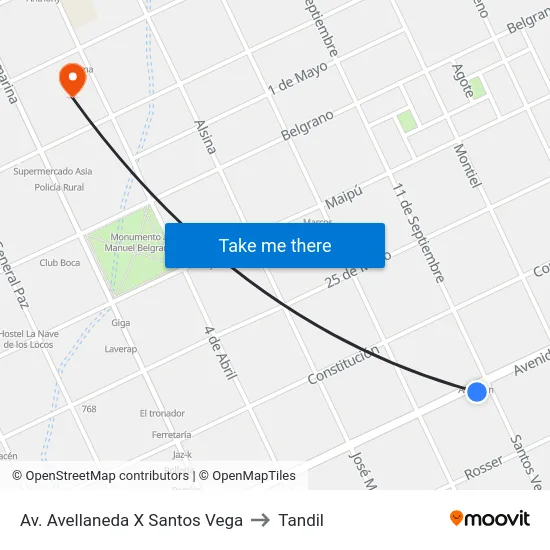 Av. Avellaneda X Santos Vega to Tandil map