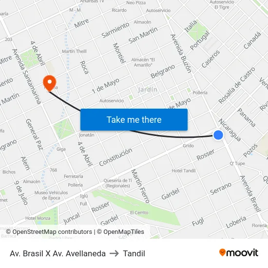 Av. Brasil X Av. Avellaneda to Tandil map