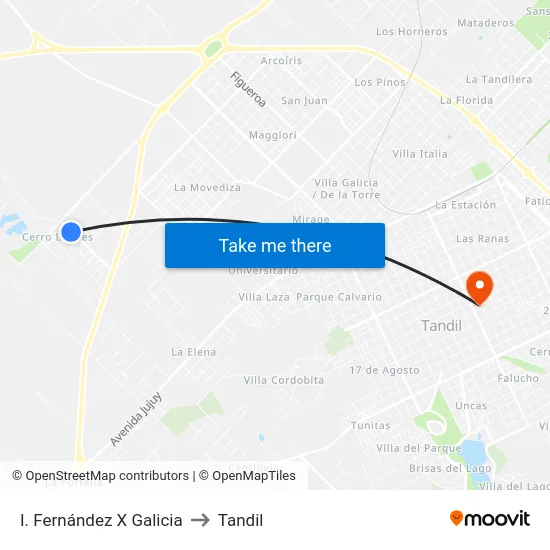 I. Fernández X Galicia to Tandil map