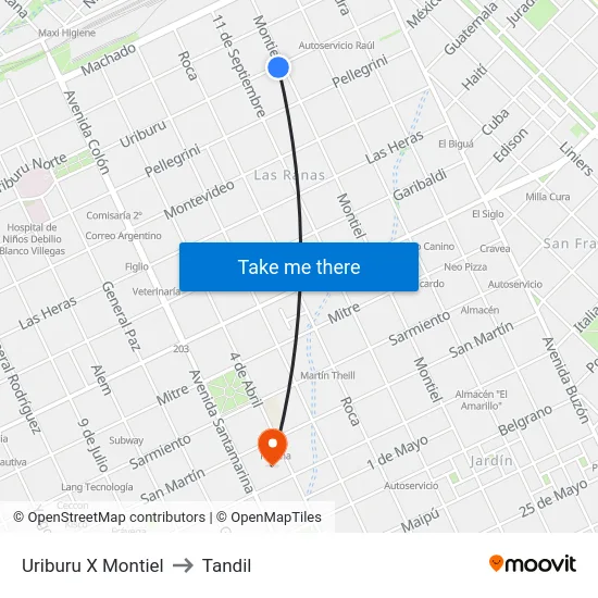 Uriburu X Montiel to Tandil map