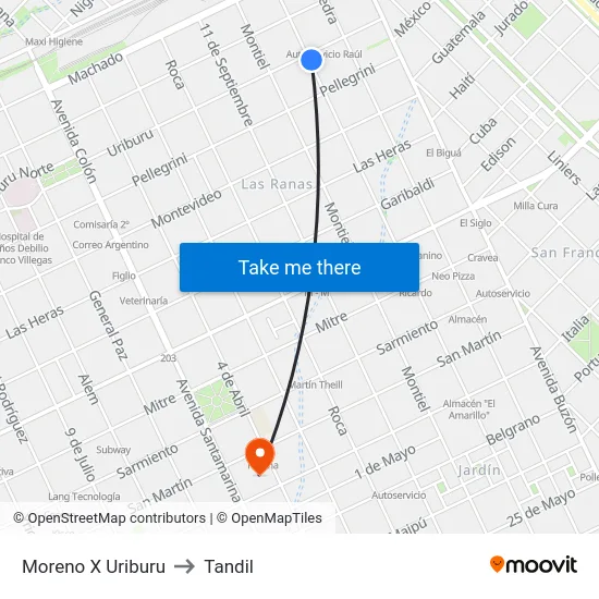 Moreno X Uriburu to Tandil map
