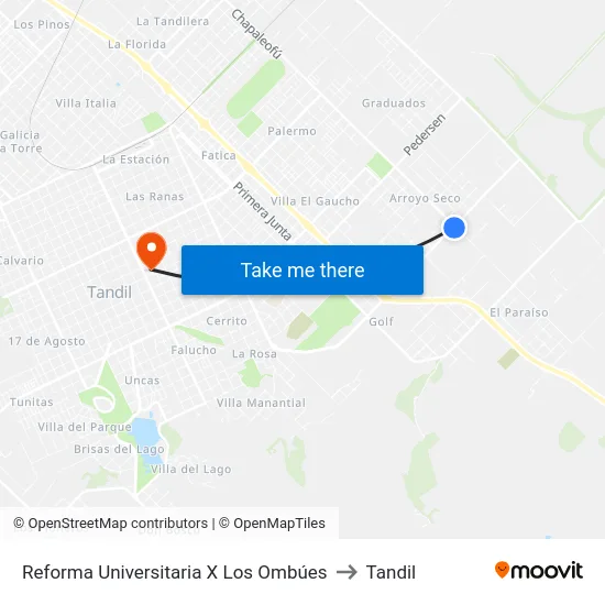 Reforma Universitaria X Los Ombúes to Tandil map
