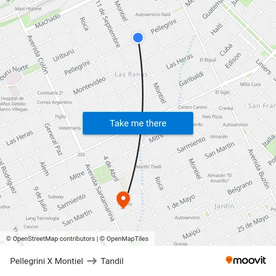 Pellegrini X Montiel to Tandil map