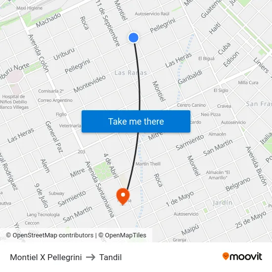 Montiel X Pellegrini to Tandil map