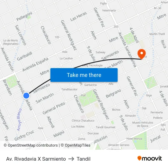 Av. Rivadavia X Sarmiento to Tandil map