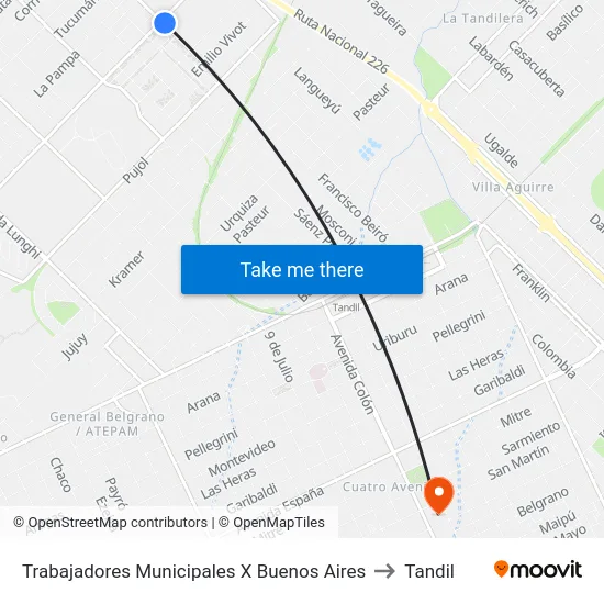 Trabajadores Municipales X Buenos Aires to Tandil map