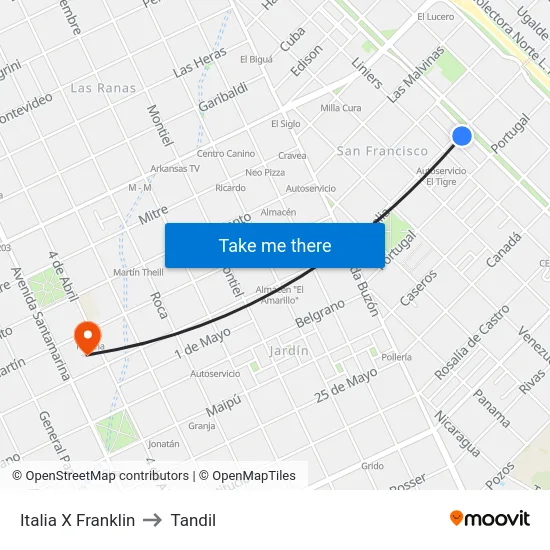 Italia X Franklin to Tandil map