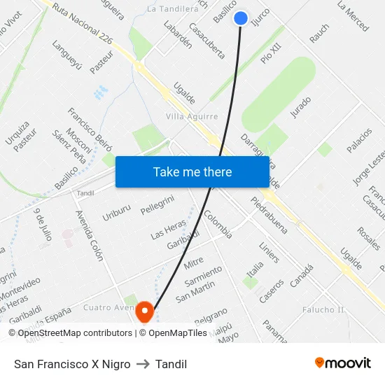 San Francisco X Nigro to Tandil map