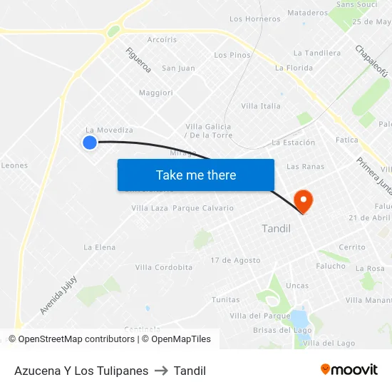 Azucena Y Los Tulipanes to Tandil map
