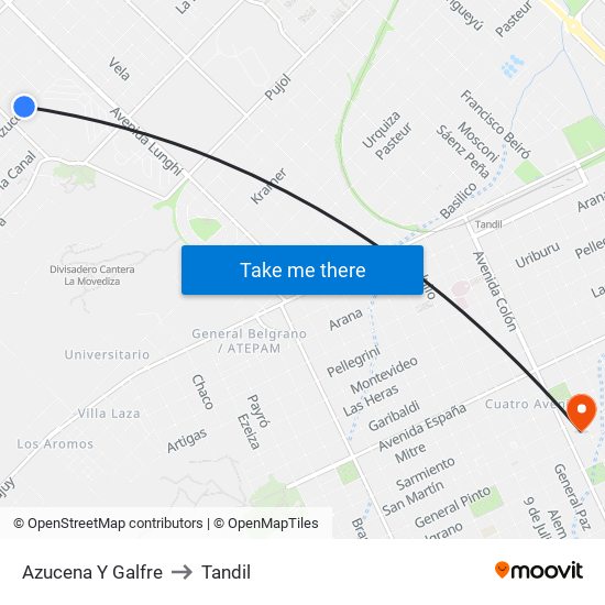 Azucena Y Galfre to Tandil map