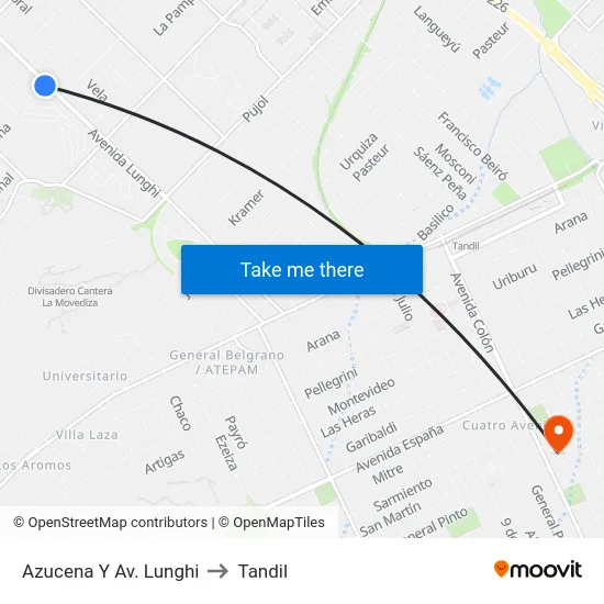 Azucena Y Av. Lunghi to Tandil map