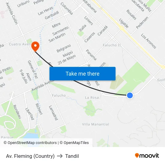 Av. Fleming (Country) to Tandil map