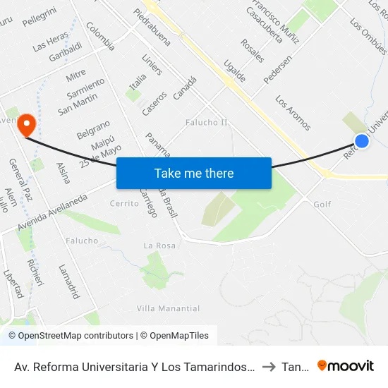 Av. Reforma Universitaria Y Los Tamarindos, 751 to Tandil map