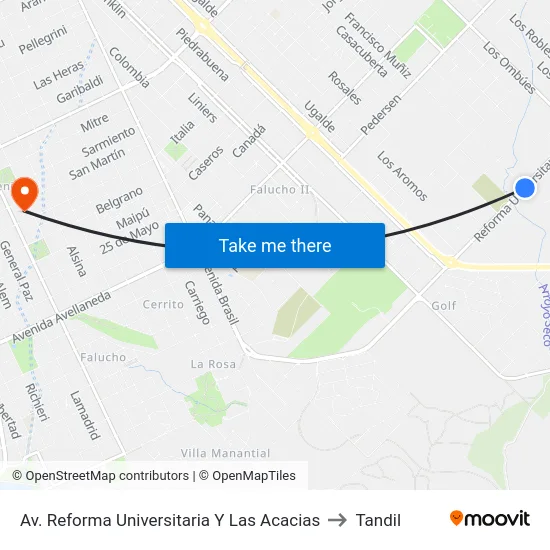 Av. Reforma Universitaria Y Las Acacias to Tandil map