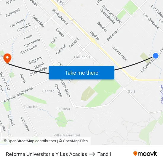 Reforma Universitaria Y Las Acacias to Tandil map