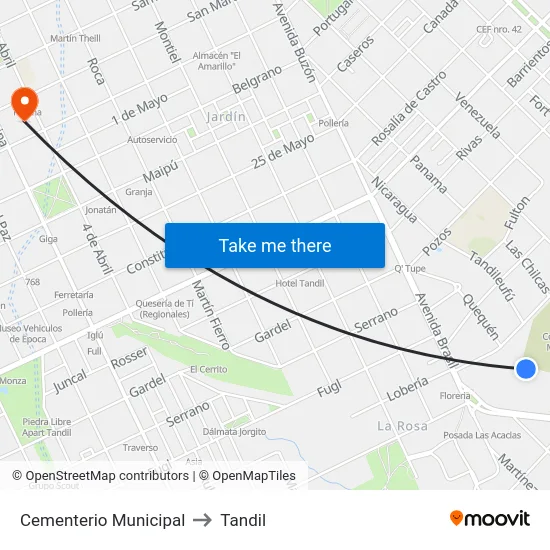 Cementerio Municipal to Tandil map