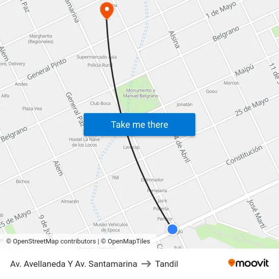 Av. Avellaneda Y Av. Santamarina to Tandil map