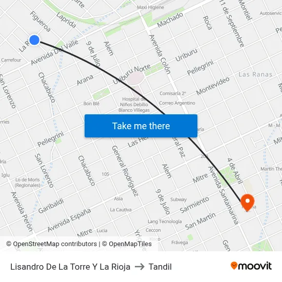 Lisandro De La Torre Y La Rioja to Tandil map