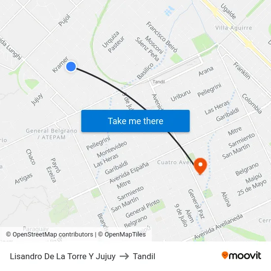 Lisandro De La Torre Y Jujuy to Tandil map
