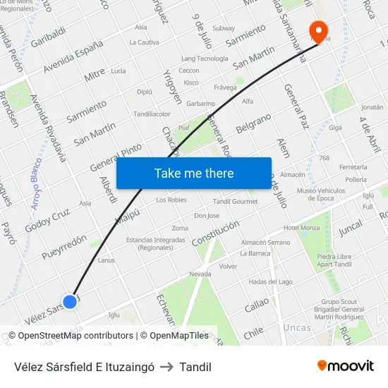 Vélez Sársfield E Ituzaingó to Tandil map