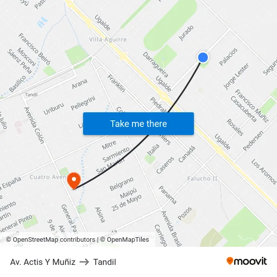Av. Actis Y Muñiz to Tandil map