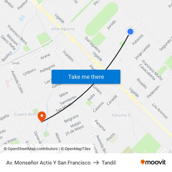 Av. Monseñor Actis Y San Francisco to Tandil map