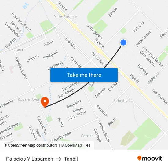 Palacios Y Labardén to Tandil map