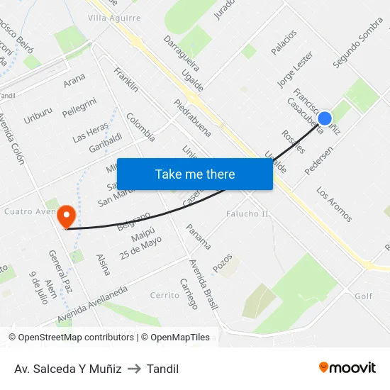 Av. Salceda Y Muñiz to Tandil map