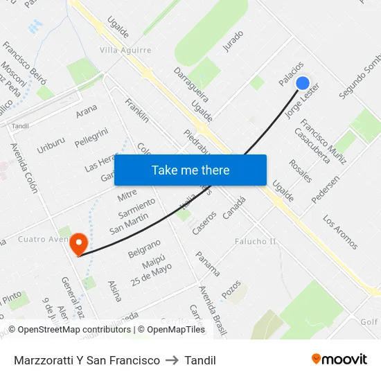 Marzzoratti Y San Francisco to Tandil map